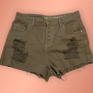 High Waisted Distressed Olive Shorts